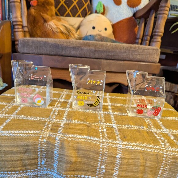Kawaii Glass Milk Carton Clear Cups, 3 pieces - Picture 1 of 8